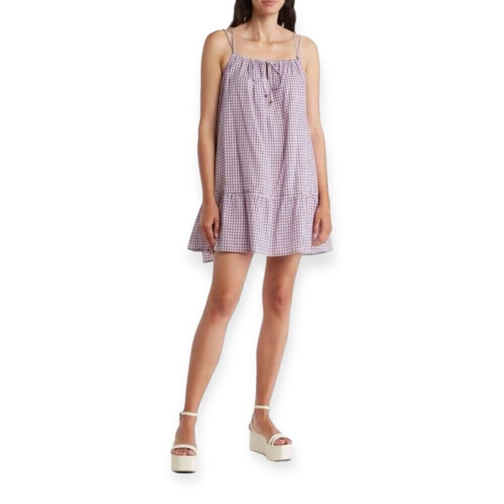 ANGIE Flounce Hem Minidress In Lilac Check Size Medium NEW